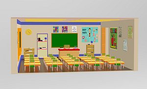 3D classroom interior scene model