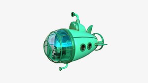 3D Submarine Cartoon A07 Green - Sub Watercraft Vehicle