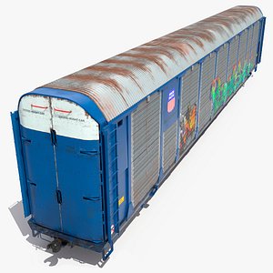 Old Auto Rack Train Car Blue