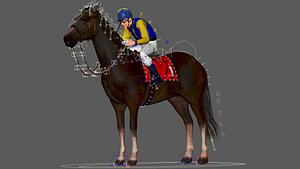 rigged racing horse jockey model