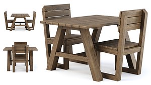 Nia Wooden Garden Dining Set V1 3D model