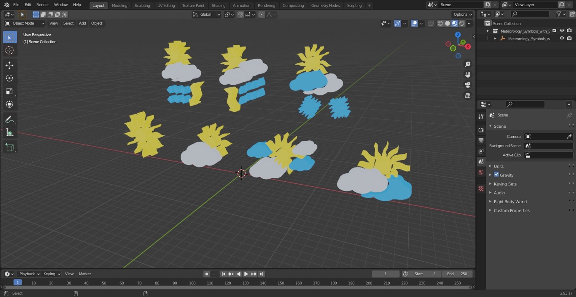 3D Model Meteorology Symbols With Sun Set - TurboSquid 2080972