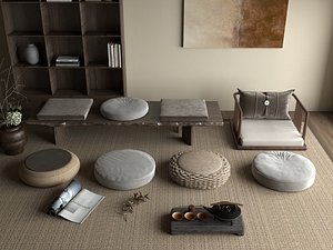 Japanese Floor Seating Collection 3D Model 3D model