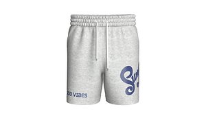 Men Elastic Waist Drawstring Printed Melange Shorts 3D model