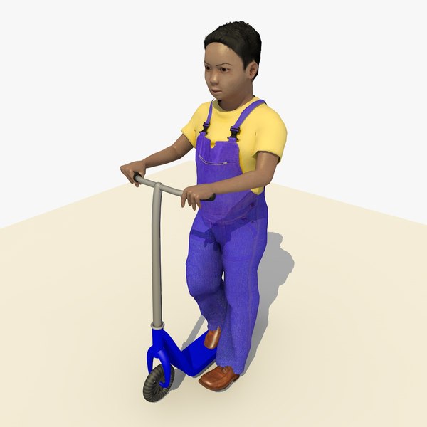 asian boy riding scooter 3d model