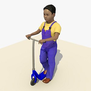 9 Year Old Boy Riding a Scooter Animated