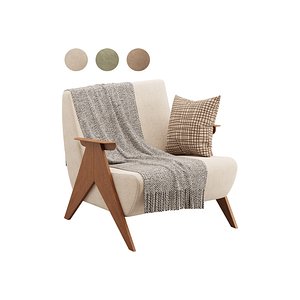 Nordic Ash Wood Arm Chair 3D