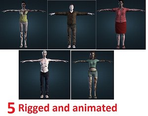 5 Zombies - Collection: Rigged and animated