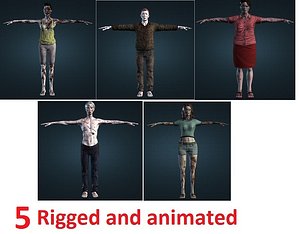 5 Zombies - Collection: Rigged and animated
