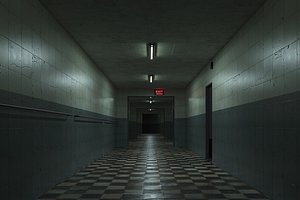 3D low poly old dark scary corridor 07