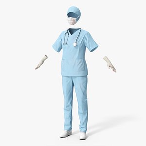 Surgeon Uniform Scrubs with Bloodstains with Stethoscope