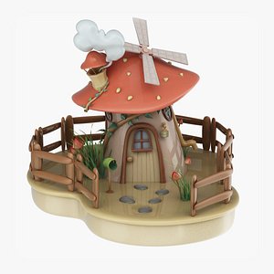 3D cartoon mushroom house