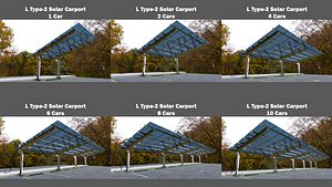 Lowpoly Solar Carport-L-2 Types-Steel Structure 3D model