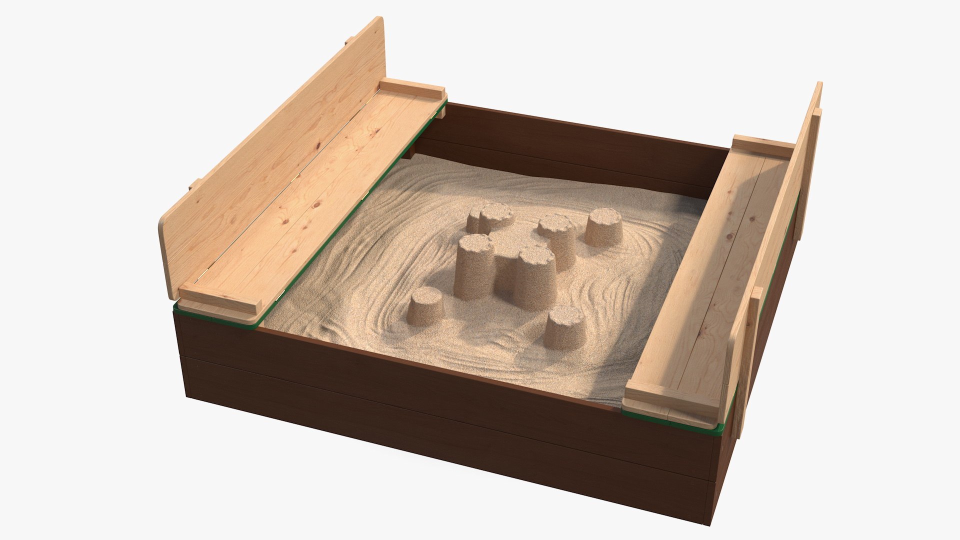 Wooden Sandbox with Sand Castle 3D model preview