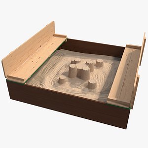 Wooden Sandbox with Sand Castle