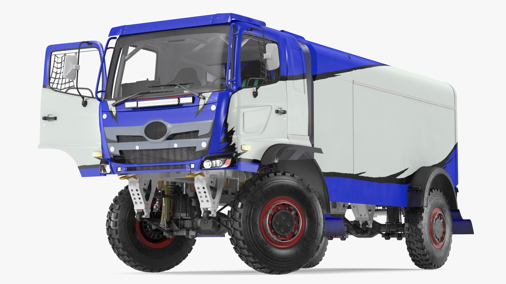 Race Dakar Truck Lights On Blue Rigged 3D model preview