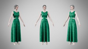 Dress 31 Emerald Velvet Green With Design