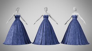 Dress 48 Midnight Blue Velvet With Design 3D