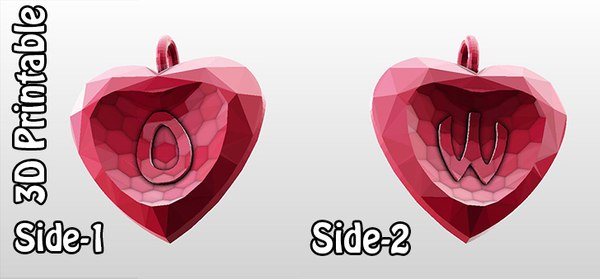 3d-printable valentine crystal-heart-twoletters pendant obj