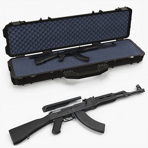 3D Assembled Black AK 47 in Open Hard Case