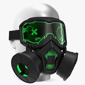Futuristic Green Neon Gas Mask on Mannequin Head