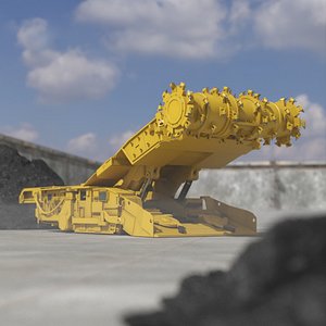 Mechanized Coal Cutting Machine with Conveyor Yellow Rigged for Cinema 4D