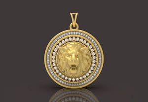 Lion Round Pendant - 0106 3D model