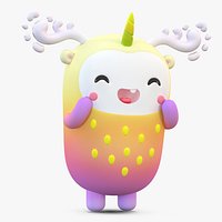 Cartoon Kawaii Unicorn Monster Yellow