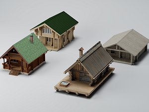 Log Cabin Wooden House Pack PBR Game Ready