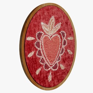 Red velvet wall art with embroidered heart design 3D
