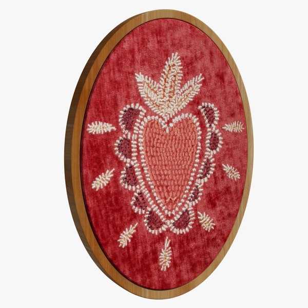 Red velvet wall art with embroidered heart design 3D TurboSquid 1978123