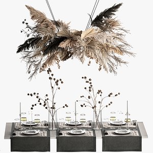 3D Solemn table setting in eco style from dried flowers and natural decor
