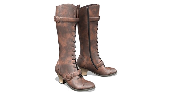 Steampunk Half Heels Vintage Western Knee Calf Boots 3D model ...