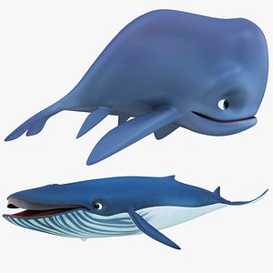 Cartoon Sperm Whale and Blue Whale Collection 3D model