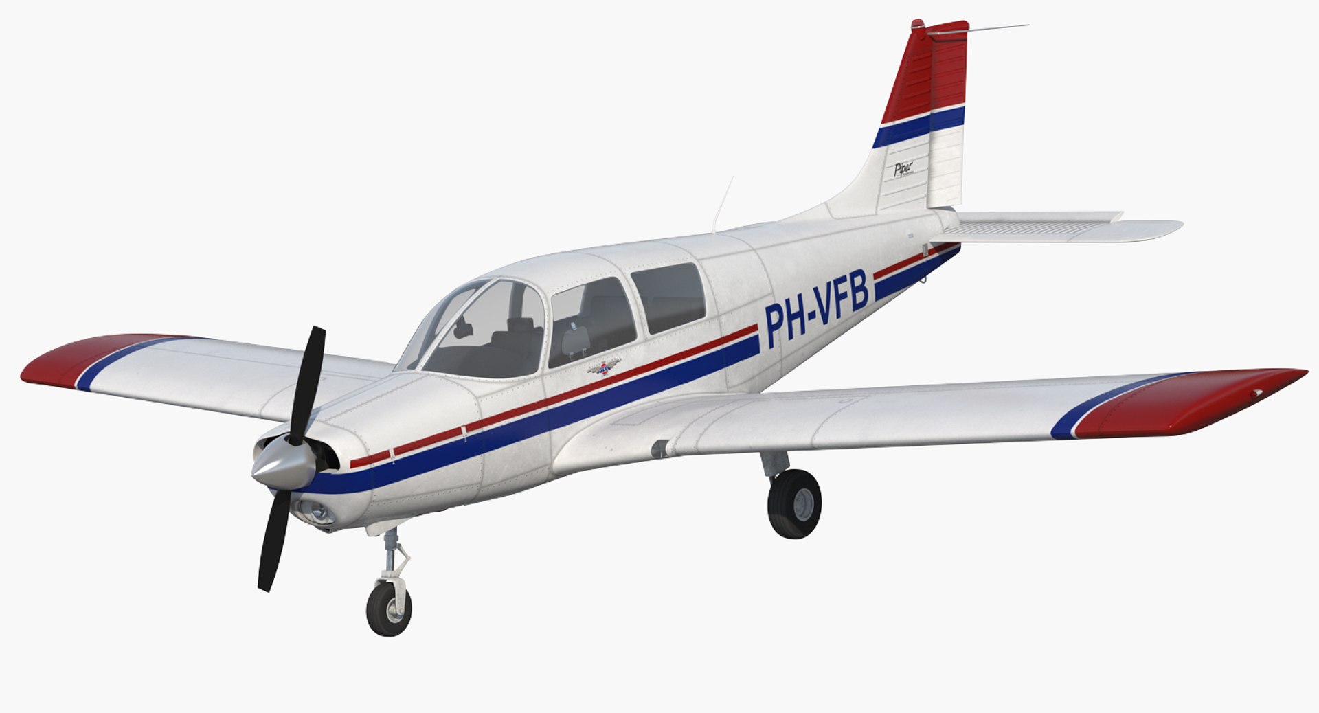 Private Aircraft Piper PA-28 Cherokee Rigged 3D Model 3D model preview