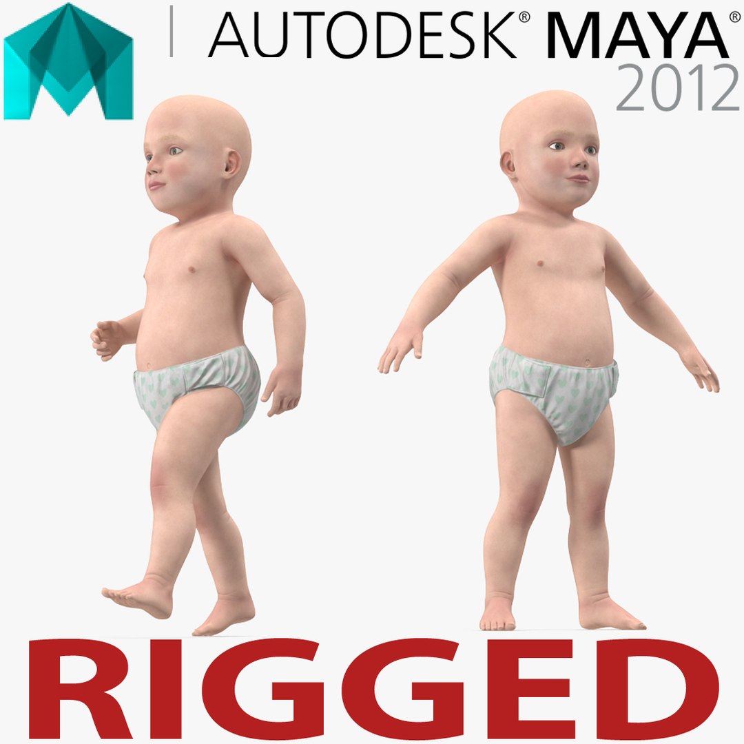 Small Baby Boy Rigged for Maya 3D model preview