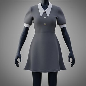 3D model Grey Collared Formal Dress 3D model
