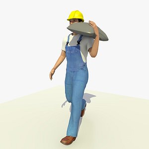 ANIMATED BUILDER CARRYING CEMENT BAG 3D model