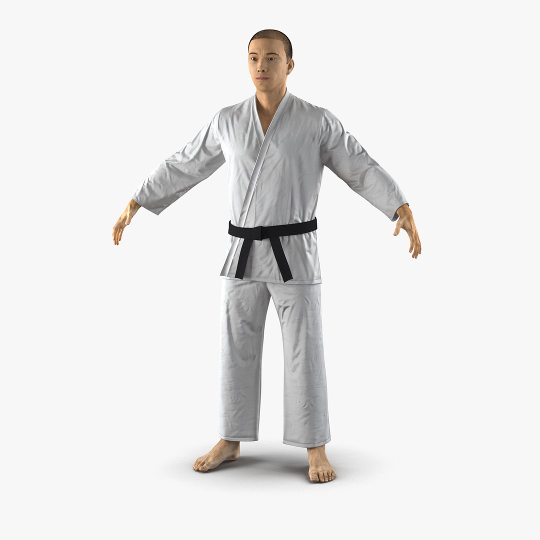 Japanese Karate Fighter with Fur 3D model preview