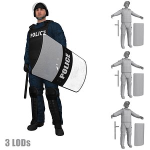 Riot Police 4 LOD's Rigged