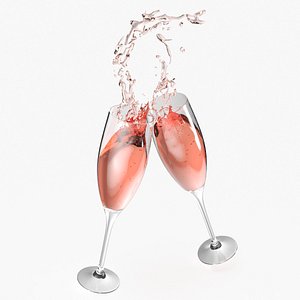 Glasses of Sparkling Rose Wine with Splashes