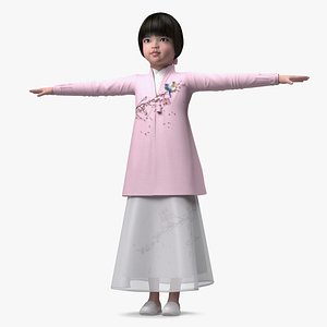 3D Child Girl from Asia in National Costume Rigged model