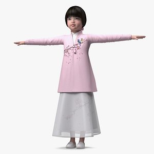 Child Girl from Asia in National Costume Rigged