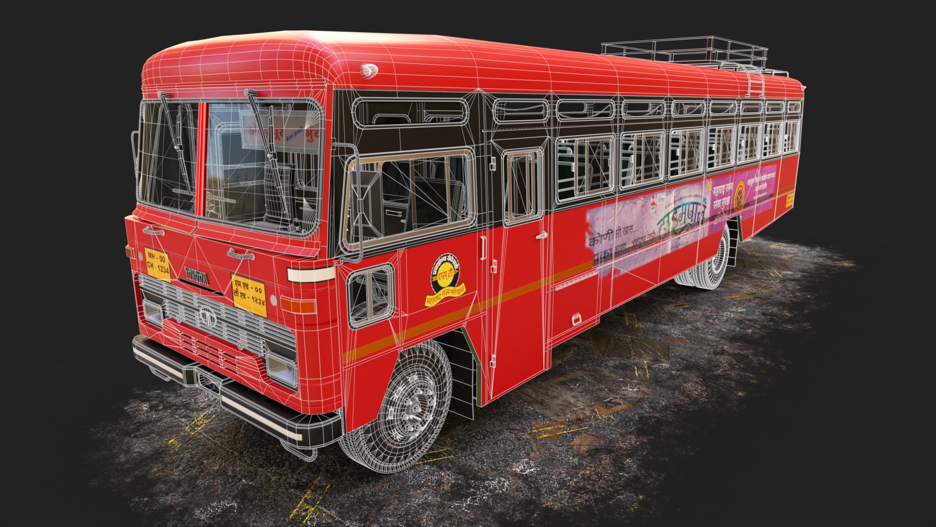 3D Model Indian ST Bus V2 Orange Yellow - TurboSquid 2286492
