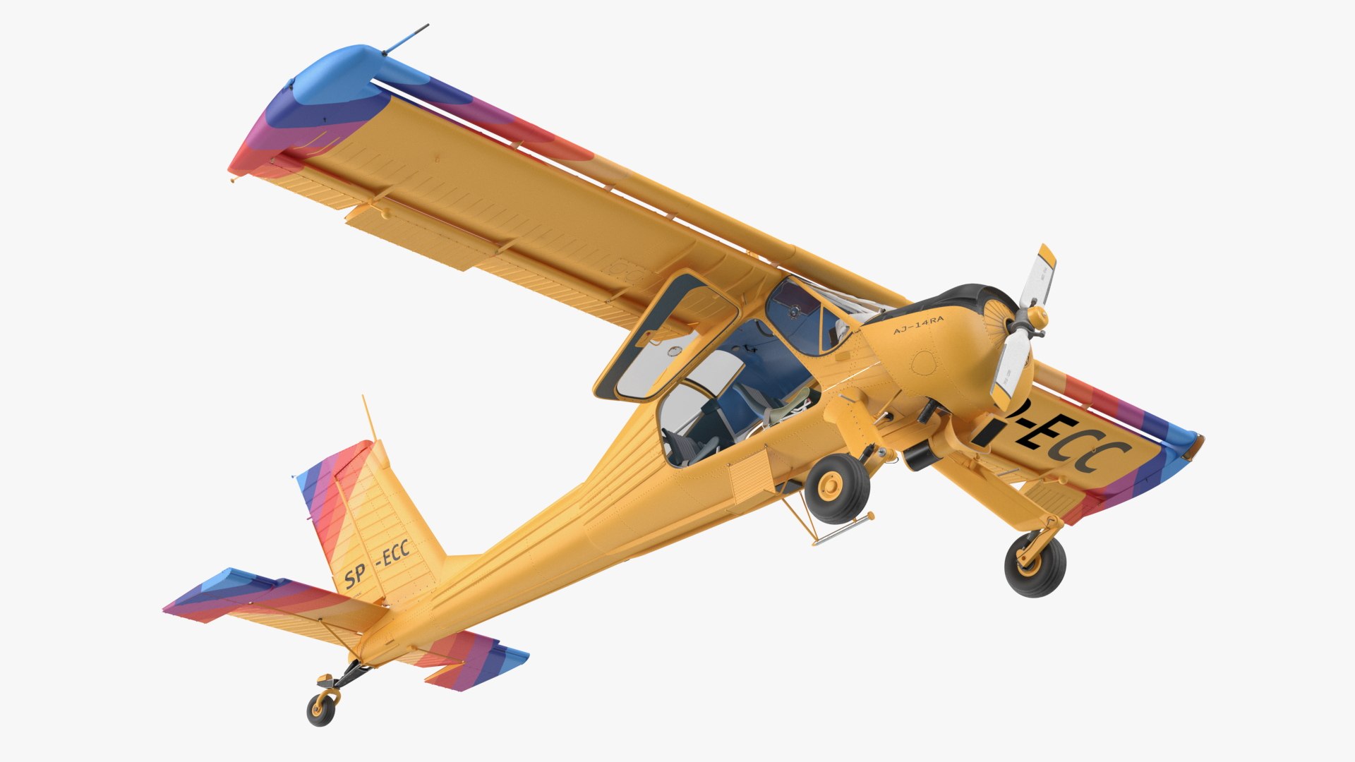Aircraft PZL 104 Wilga Yellow Rigged for Cinema 4D 3D model preview