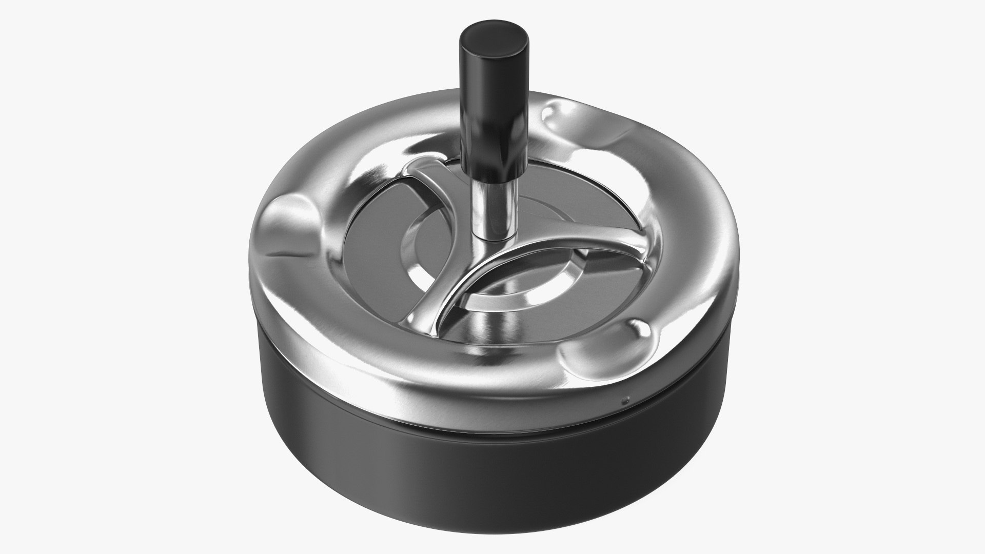 Round Push Down Ashtray with Spinning Tray Black 3D model preview