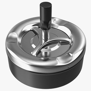 3D Round Push Down Ashtray with Spinning Tray Black