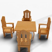 Stylized Wooden Dining Set 3D Model