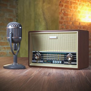 Retro Broadcast Set with Microphone and Radio Receiver