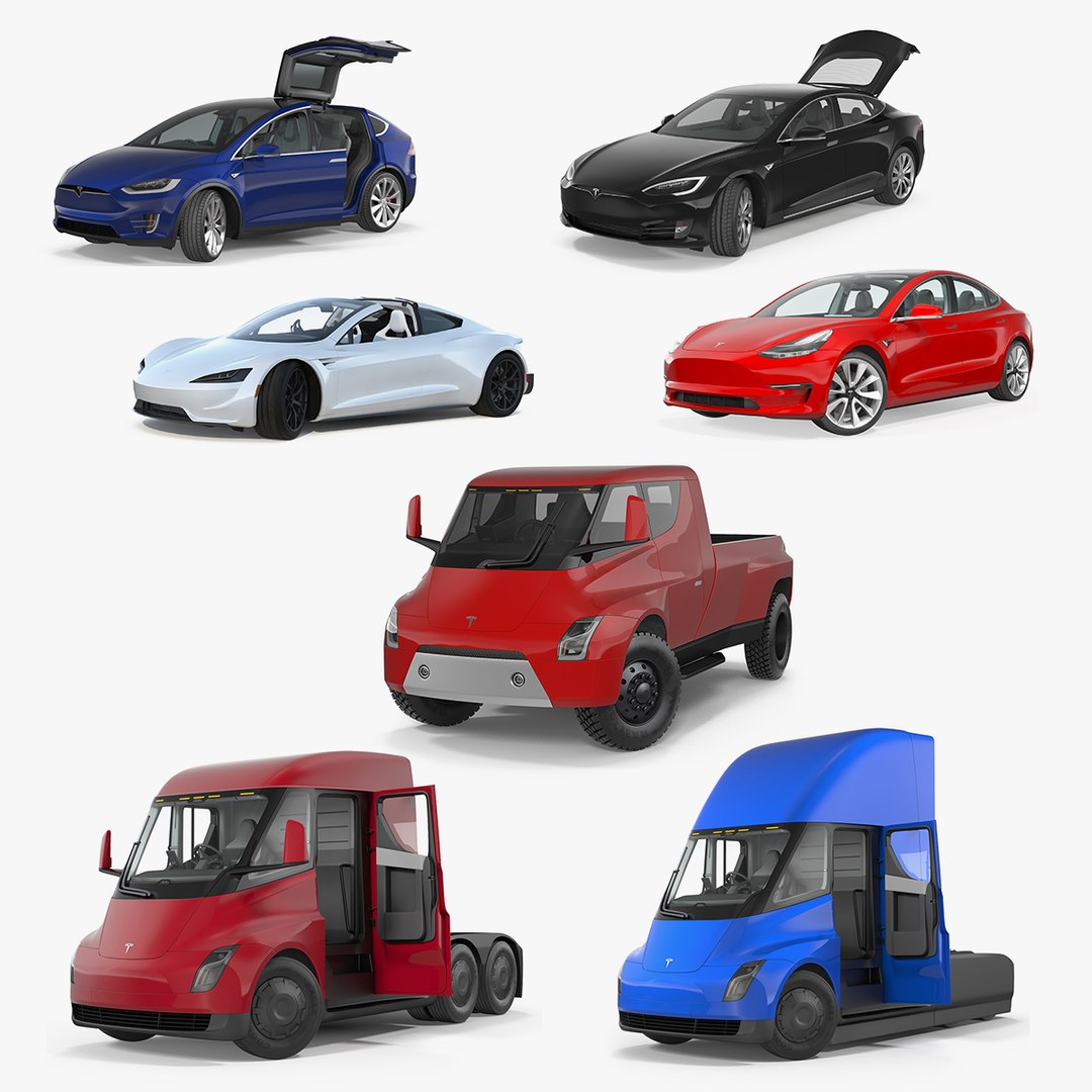 Rigged Tesla Cars Big 3D Models Collection 2